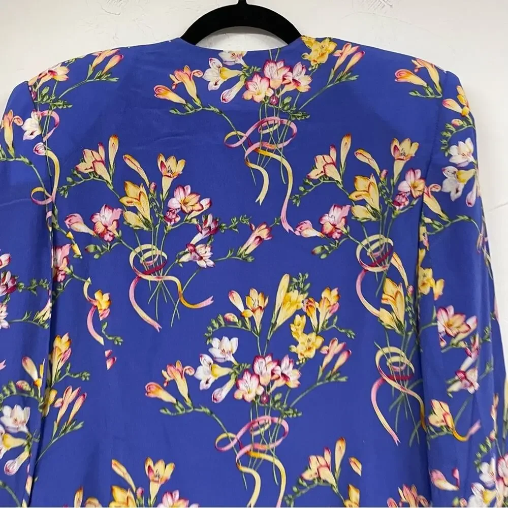 Vintage Herman Geist Blue Floral Print Blazer & Maxi Dress 2 Piece Matching Set